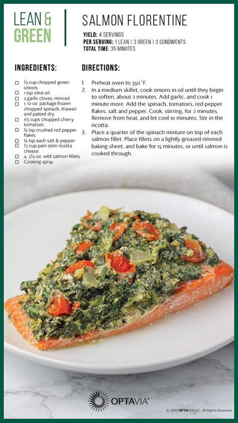 Salmon Florentine Optavia Approved Lean And Green Recipe Lean And