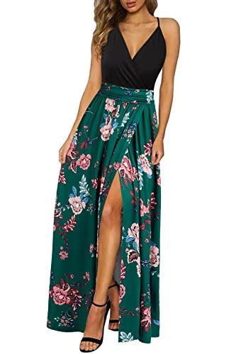 Newshows Womens 2024 Summer Dresses V Neck Spaghetti Strap Sleeveless Casual Floral Split Wear