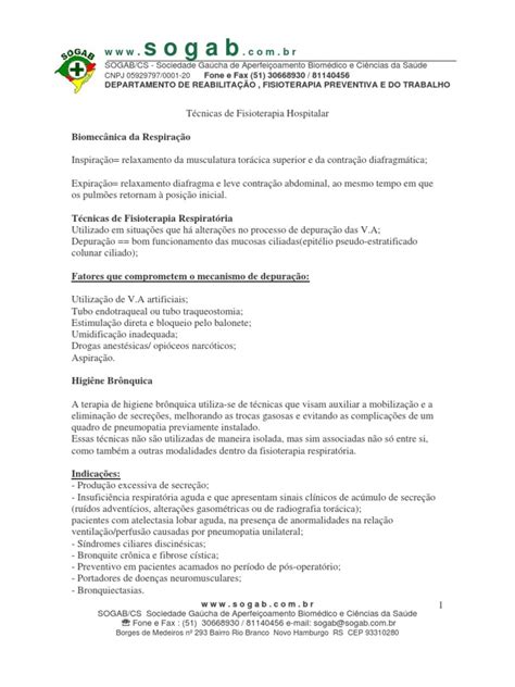 Pdf Apostila T Cnicas De Fisioterapia Hospitalar Sogab Dokumen Tips