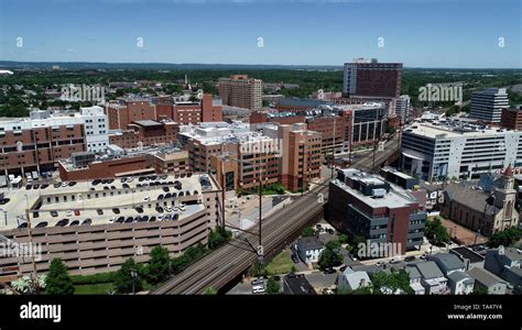 Aerial view of New Brunswick, New Jersey with Robert Wood Johnson ...