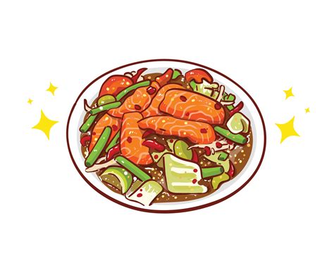 Spicy Salmon Salad spicy food restaurant logo hand draw vector illustration 15579657 Vector Art ...