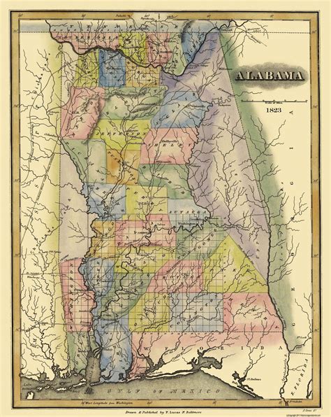 Old Historical City, County and State Maps of Alabama