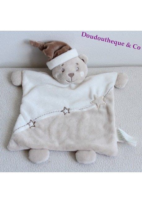 Doudou Plat Ours Kimbaloo Blanc Taupe Broderies Toiles Cm Teddy