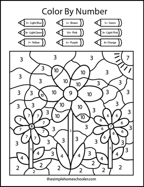 Free Easy Color By Number Worksheets For Kindergarten The Simple