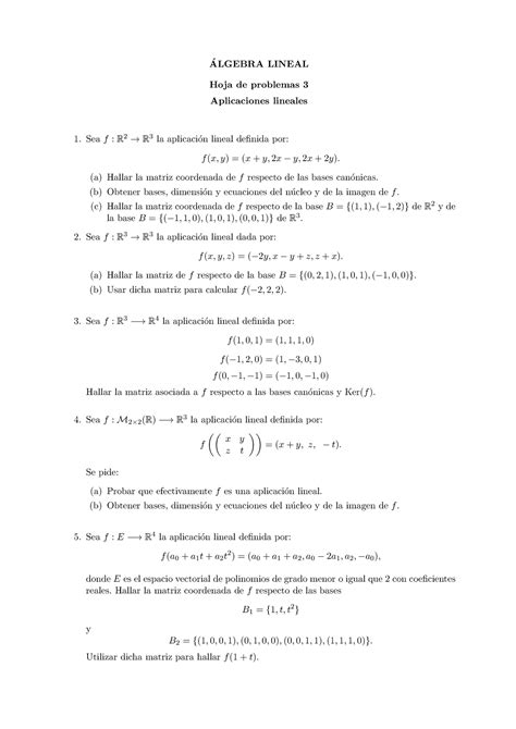 Hoja Tres Al Ejercicios Algebra Lineal ́ Hoja De Problemas 3