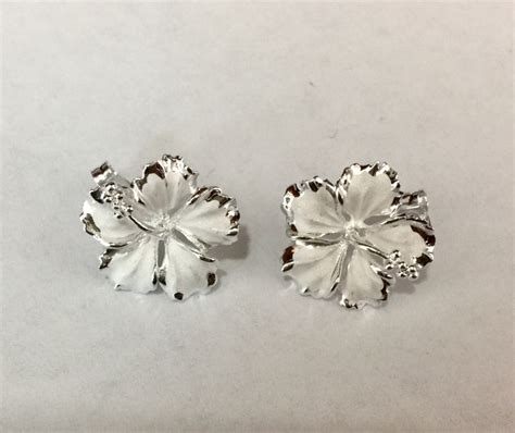 Sterling Silver Hibiscus Flower Stud Earrings Etsy