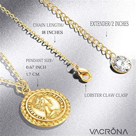 Vacrona Coin Necklace For Women K Gold Plated Vintage Coin Round