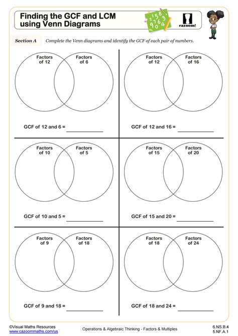 Finding The Gcf And Lcm Using Venn Diagrams Worksheet Fun And