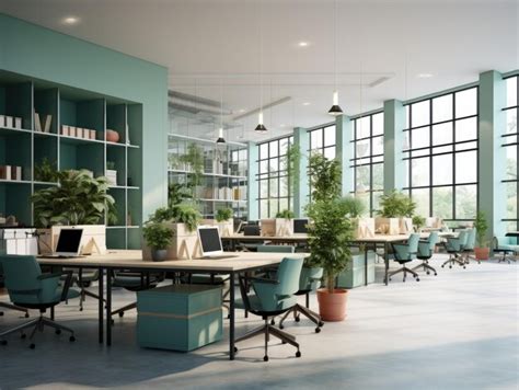 Premium AI Image | Modern office with plants for a refreshing and ...