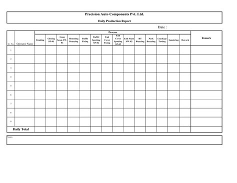 Daily Production record format