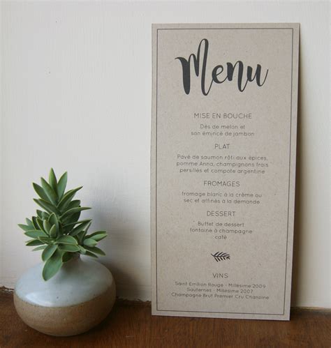 Menu Sur Papier Kraft Menu Mariage Imprimer Menu Mariage Menu