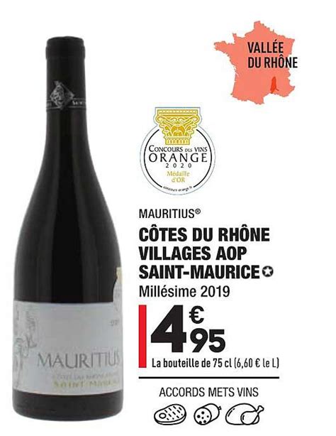 Promo Côtes Du Rhône Villages Aop Saint maurice Mautitius chez Aldi