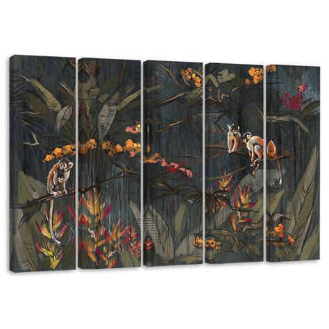 5 Piece Canvas Print, Monkeys in the Jungle | wall-art.com