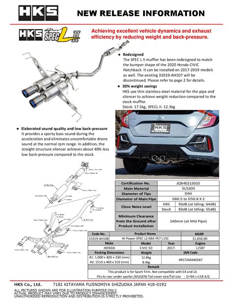 Hks 2017 2021 Honda Civic Hatchback Fk7 Hi Power Spec L2 Cat Back Exha Prl Motorsports