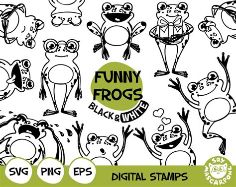 Frog Digital Stamps Cute Frog Svg Files For Cricut Monogram Etsy