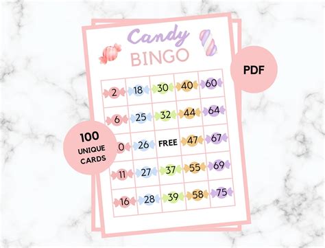 Candy Bingo 100 Candy Bingo Cards Candy Party Game Candy Birthday