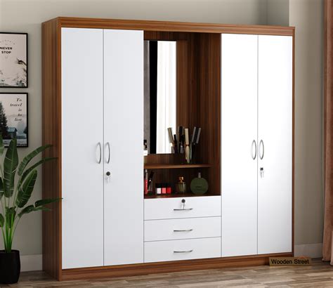 Buy Celestin Four Door Wardrobe With Dressing Table Exotic Teak Frosty