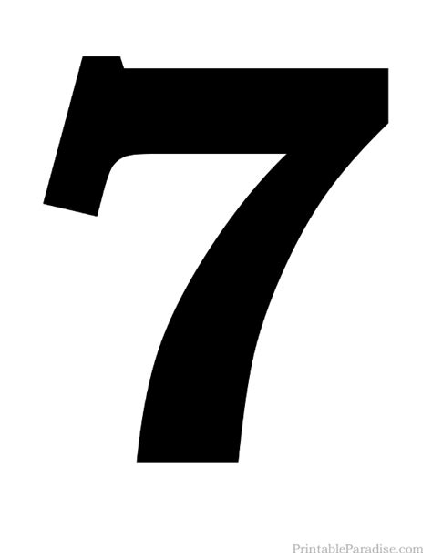 Printable Number 7 Silhouette - Print Solid Black Number 7