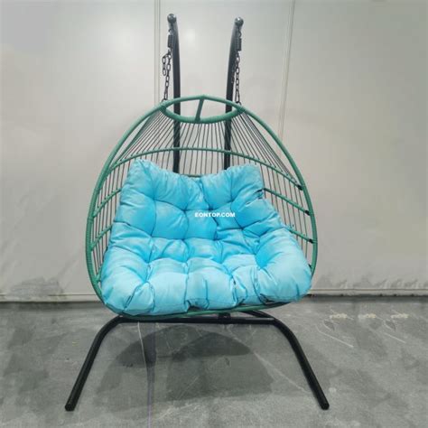 Folding Double Seat Swing Chair with Fabric Cushion 2 Person Wicker ...