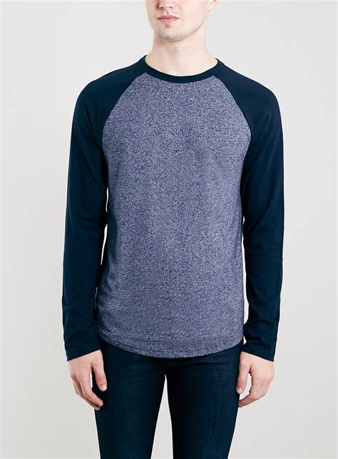 TOPMAN Navy Textured Raglan Long Sleeve T Shirt In Blue For Men Lyst