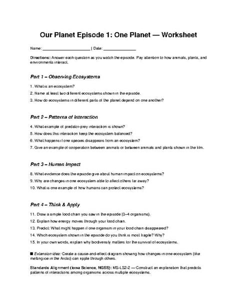 Our Planet One Planet Worksheet