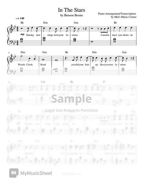 Benson Boone In The Stars Piano Sheet Music Sheets By Mel S Music Corner