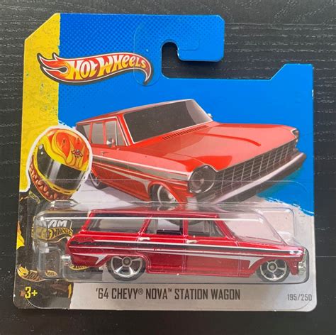 Hot Wheels 1964 Chevy Nova Station Wagon Red With Black Interior Short Card Hard To Find