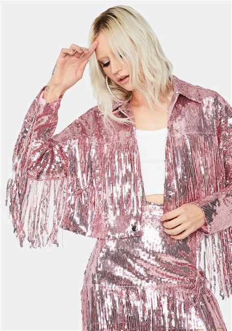 Sequin Fringe Jacket Pink Sequin Jacket Fringe Jacket Glitter Jacket