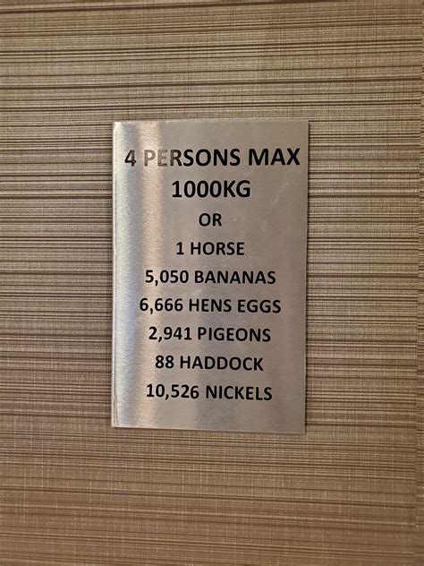 This sign for my hotel's elevator weight limit gives it in many ...