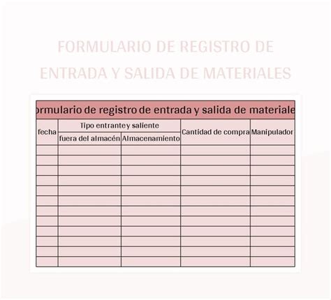 Plantilla De Excel Formulario De Registro De Entrada Y Salida De