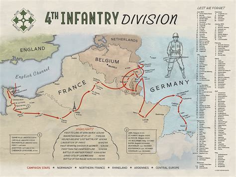 4th Infantry Division Route Map Rock of the Marne Division US Army WWII ...