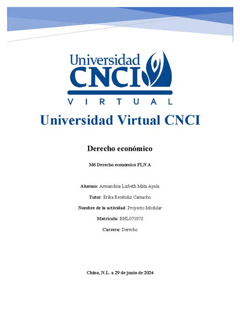 Derecho Económico Proyecto Modular Universidad Virtual CNCI Derecho