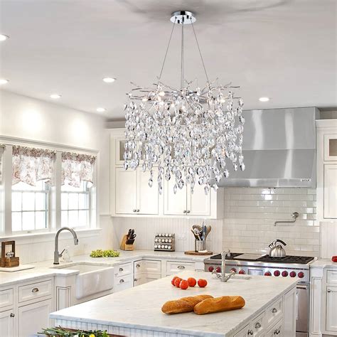 LIZZTREE D23 6 Silver Raindrop Crystal Chandelier Modern Round Ceiling