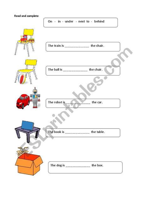 Preposition On In Under Behind Next To Esl Worksheet By