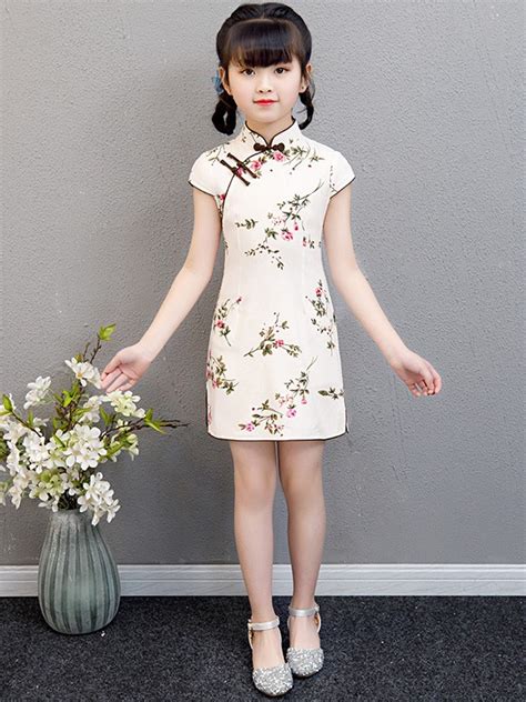 Kids Floral Linen Cheongsam Qipao Dress Cozyladywear