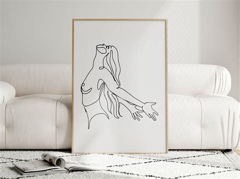 Nude Woman Line Art Print Female Figure Minimalist Print Etsy