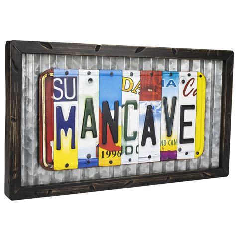 Vintage License Plate Mancave Sign Includes Decorative Wooden Frame