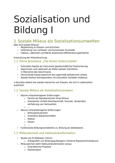 Sozialisation Und Bildung I Zusammenfassung Sozialisation Und Bildung