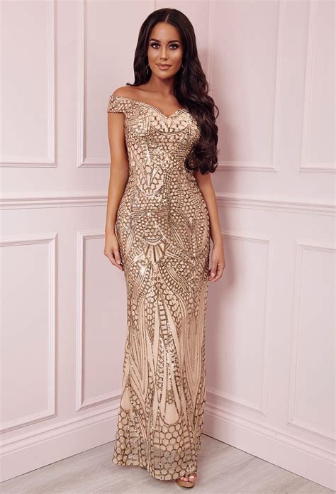 Limited Edition Avella Gold Sequin Bardot Maxi Dress Maxi Dress