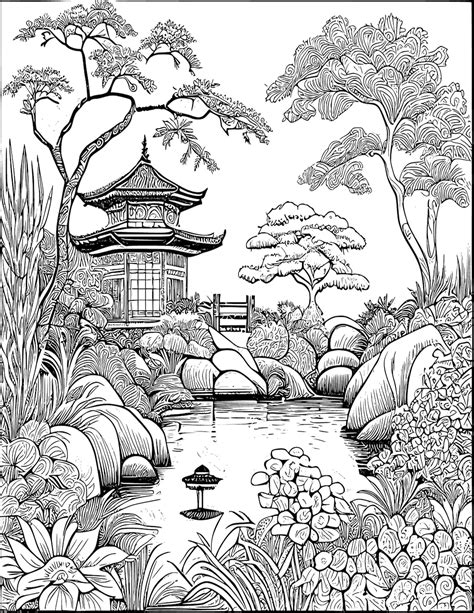 Book1 25 Adult Grayscale Coloring Pages Japanese Garden Adult Printable