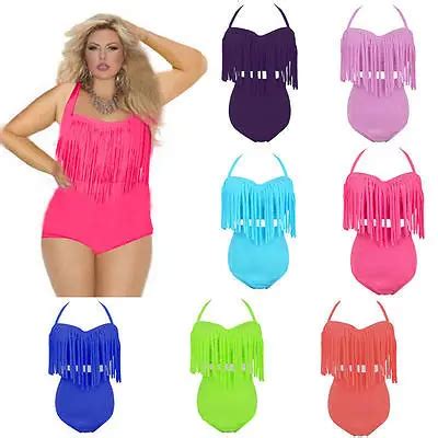 Plus Size Swimwear Bikini Set Sexy Women High Waist Swimsuit Tassel