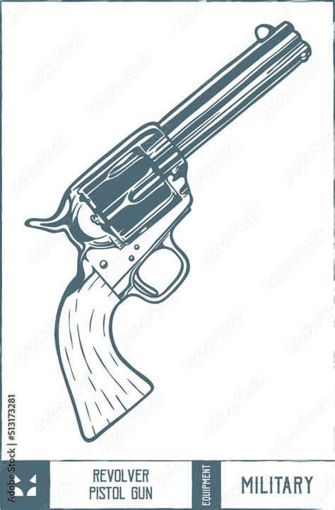 Vetor De Antique Cowboy Revolver Pistol Gun Vector Illustration Hand