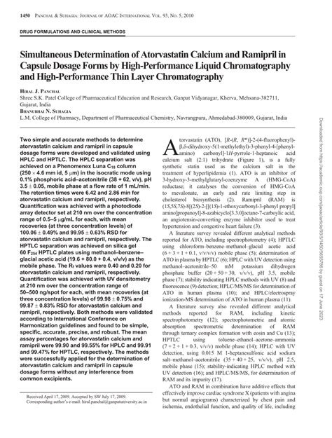 Pdf Simultaneous Determination Of Atorvastatin Calcium And Ramipril