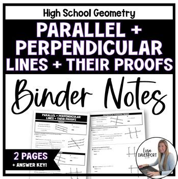 Parallel And Perpendicular Lines And Their Proofs Binder Notes For