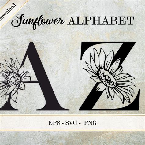 Floral Split Letters Sunflower A Z SVG Floral Split Alphabet Etsy