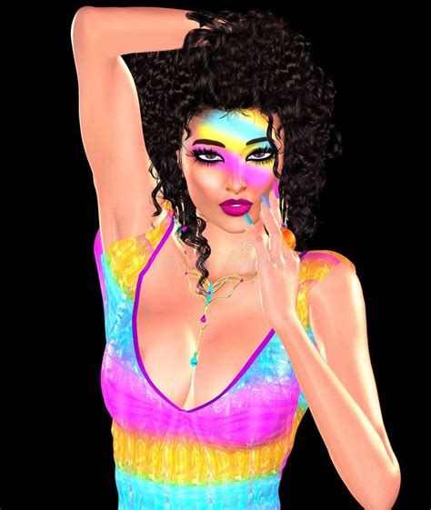 Brunette Girl With Long Shiny Wavy Hair And Colorful Fashion Makeup Stock Illustration