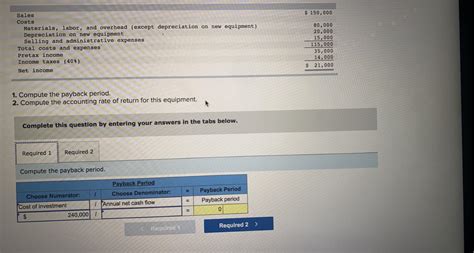 Solved Exercise Payback Period And Accounting Rate Of Chegg