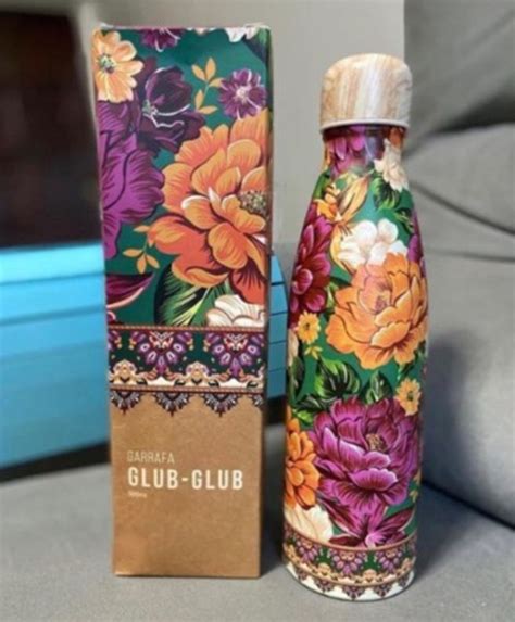 Garrafa Térmica Farm Glub Glub Garrafinha Chita Floral 500ml Aço