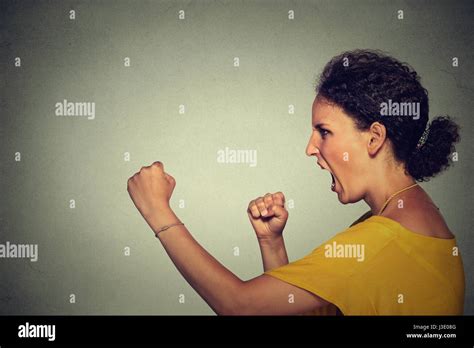 Side Profile Angry Screaming Woman Stock Photo Alamy