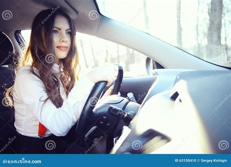 Beautiful Brunette In A Car Stock Photo Image Of Beautiful Black